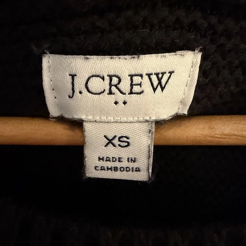 J. Crew Women Sweater XS Classic Crewneck Sweater Black‎ Cotton Wool Long Sleeve